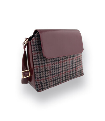 Damenhandtasche von Brunate in bordeaux, grau und blau Karo