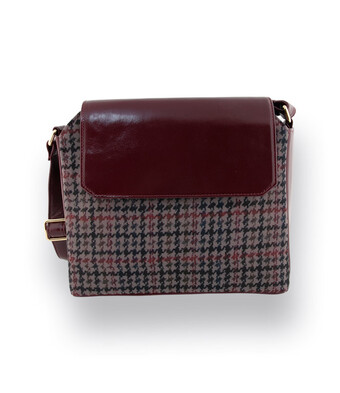Damenhandtasche von Brunate in bordeaux, grau und blau Karo