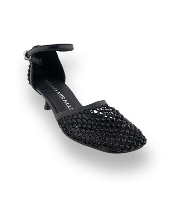 Pedro Miralles Fensterpumps - Schwarz mit Netz &amp; Strass