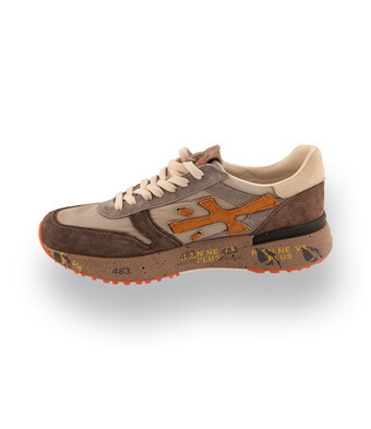 Premiata Herrensneaker Modell Mick taupe mit grau und ockerfarbenen Details