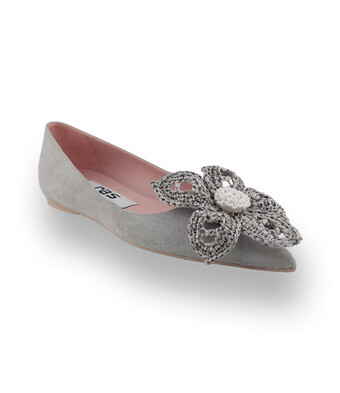 RAS Ballerina in Grau &ndash; Veloursleder mit charmanter Bastblume