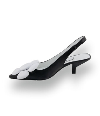 RAS Slingpumps in Schwarz &ndash; Edles Glattleder mit gro&szlig;er wei&szlig;er Blume