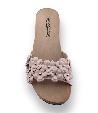 Softclox - Kara &ndash; Flexible Holz-Pantolette mit Bl&uuml;ten-Dekor