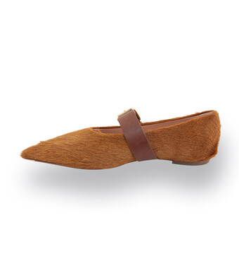 AGL Fergy Strap MaryJane in cognacbraun auf Ponyfell