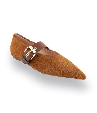 AGL Fergy Strap MaryJane in cognacbraun auf Ponyfell