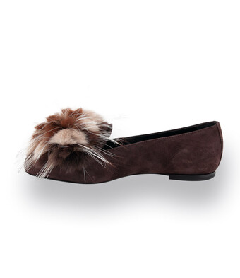 AGL Memy Ponpon Loafer in braun velours mit Fellbommel