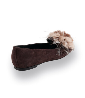 AGL Memy Ponpon Loafer in braun velours mit Fellbommel