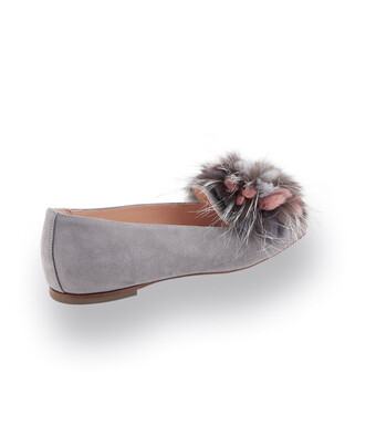 AGL Memy Ponpon Loafer in grau velours mit Fellbommel