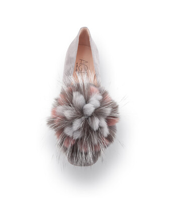 AGL Memy Ponpon Loafer in grau velours mit Fellbommel