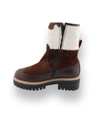 Ammann Montreux Stiefelette mit Kuhfell Braun wei&szlig;