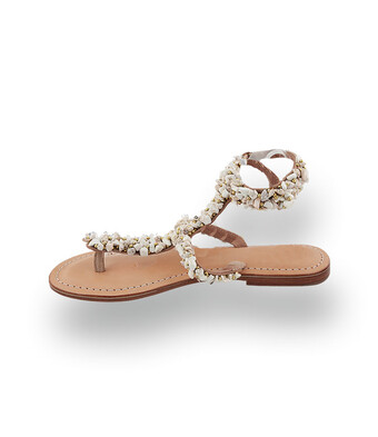 Beige Damen-Sandalette mit Fesselriemen und Kieselstein-Dekor