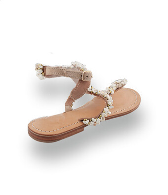 Beige Damen-Sandalette mit Fesselriemen und Kieselstein-Dekor