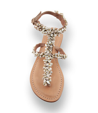 Beige Damen-Sandalette mit Fesselriemen und Kieselstein-Dekor