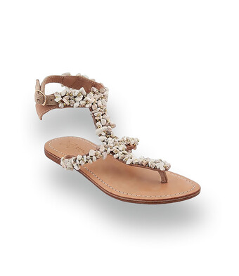 Beige Damen-Sandalette mit Fesselriemen und Kieselstein-Dekor