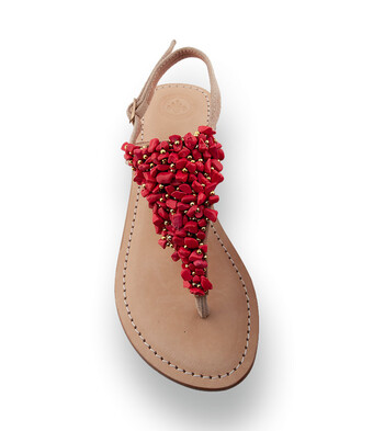 Damen-Dianette in Beige Velours mit roten Akzenten