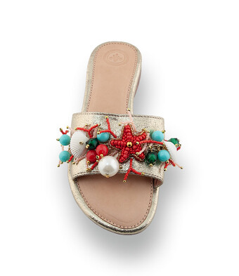 BaliBali Damen-Pantolette in Gold mit maritimem Schmuck