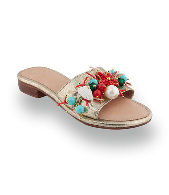BaliBali Damen-Pantolette in Gold mit maritimem Schmuck