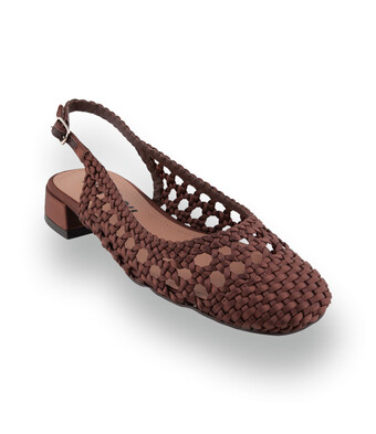 Bibi Lou Slingback - Brauner Satin in Flechtoptik