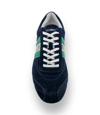 Bikkembergs - Kultiger Velours-Sneaker mit gr&uuml;nen Akzenten in Blau