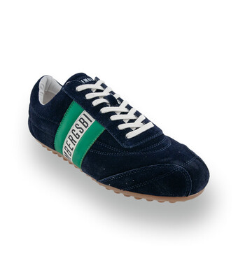 Bikkembergs - Kultiger Velours-Sneaker mit gr&uuml;nen Akzenten in Blau