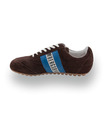 Bikkembergs -&nbsp; Kultiger Velours-Sneaker mit Noppensohle in Dunkelbraun-Blau