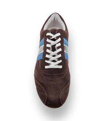 Bikkembergs -&nbsp; Kultiger Velours-Sneaker mit Noppensohle in Dunkelbraun-Blau