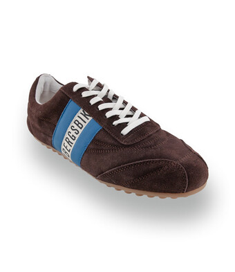 Bikkembergs -&nbsp; Kultiger Velours-Sneaker mit Noppensohle in Dunkelbraun-Blau