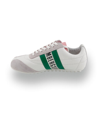 Bikkembergs -&nbsp; Kultiger Nappaleder-Sneaker mit Noppensohle in Wei&szlig;-Gr&uuml;n-Rosa