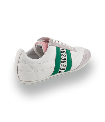 Bikkembergs -&nbsp; Kultiger Nappaleder-Sneaker mit Noppensohle in Wei&szlig;-Gr&uuml;n-Rosa