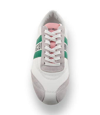 Bikkembergs -&nbsp; Kultiger Nappaleder-Sneaker mit Noppensohle in Wei&szlig;-Gr&uuml;n-Rosa