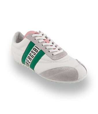 Bikkembergs -&nbsp; Kultiger Nappaleder-Sneaker mit Noppensohle in Wei&szlig;-Gr&uuml;n-Rosa