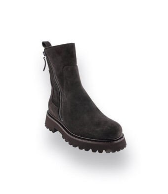 Caiman Stiefelette in Braun velours mit zwei Reißverschlüssen und Lammfellfutter