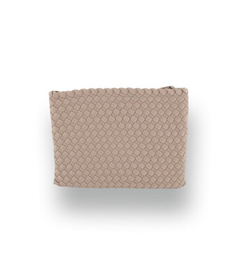 Geflochtene Innentasche und Clutch aus Neopren in Offwhite