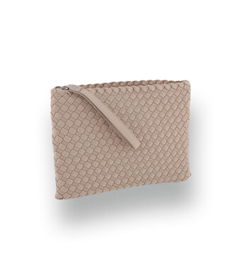 Geflochtene Innentasche und Clutch aus Neopren in Offwhite