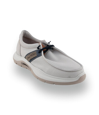 Galizio Torresi -&nbsp; Sportlicher Schn&uuml;rer aus genarbtem Leder in Offwhite-Hellgrau