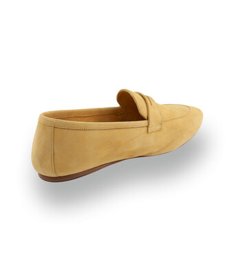 Lakota - Traditioneller Velours-Mokassin mit Collegespange in Gelb