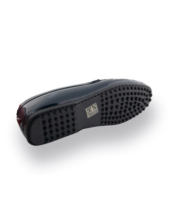 Mokassin - Loafer in dunkelblau Lackleder mit Lammfellfutter