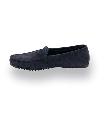 Mokassin - Loafer in Blau Veloursleder mit Lammfellfutter