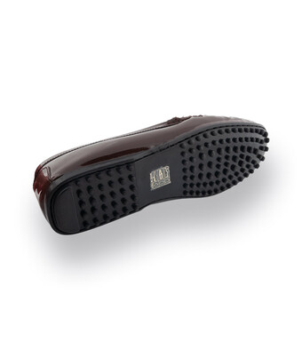 Mokassin - Loafer in dunkelbraun Lackleder mit Lammfellfutter