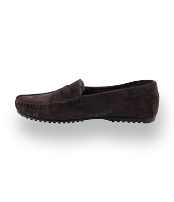 Mokassin - Loafer in braun Veloursleder mit Lammfellfutter
