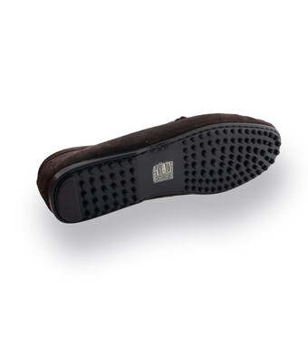 Mokassin - Loafer in braun Veloursleder mit Lammfellfutter