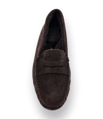 Mokassin - Loafer in braun Veloursleder mit Lammfellfutter