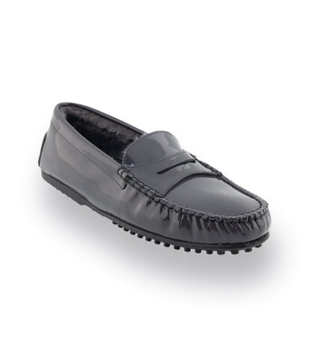 Mokassin - Loafer in grau Lack mit Lammfellfutter