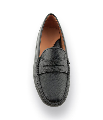 Leichter Damen-Mokassin aus gepr&auml;gtem Leder in Schwarz