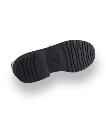 LM officine venete Loafer in schwarz Lack mit Ponyfell einsatz