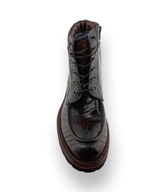 Lorenzi Schnürstiefelette in dunkelbraun Krokoprägung Lammfell