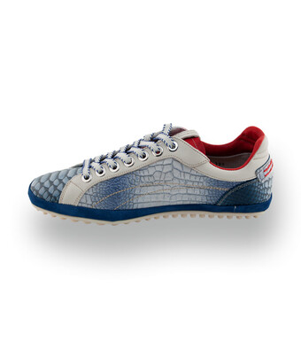 Lorenzi Edelsneaker - Blaue Schlangen-Optik mit Signal-Rot