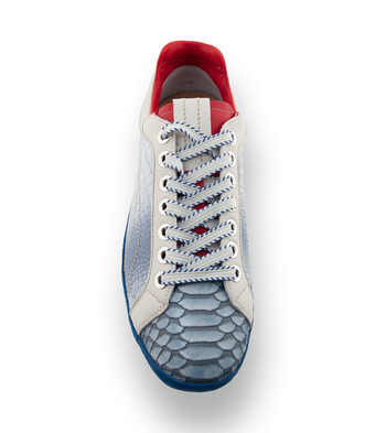 Lorenzi Edelsneaker - Blaue Schlangen-Optik mit Signal-Rot