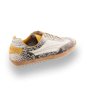Lorenzi Edelsneaker - Offwhite-Luxus mit Schlangenpr&auml;gung &amp; Gelb