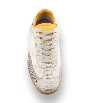 Lorenzi Edelsneaker - Offwhite-Luxus mit Schlangenpr&auml;gung &amp; Gelb